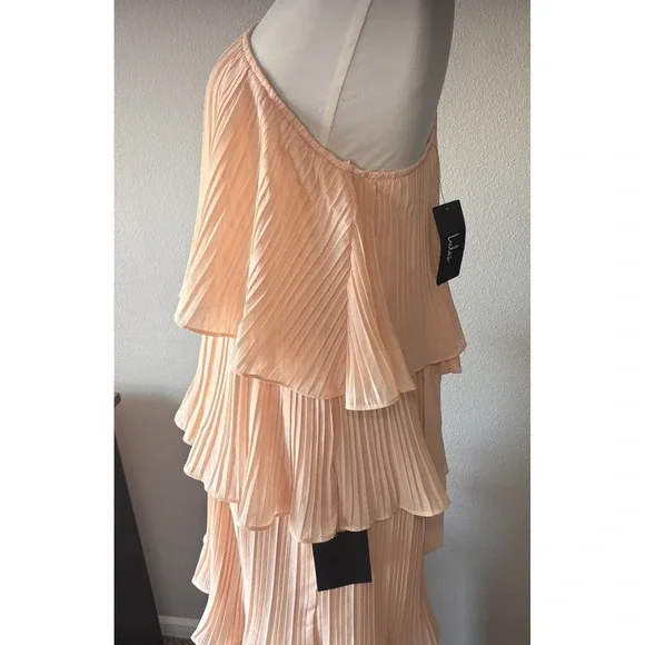 Lulus Blush Pink One Shoulder Midi Tiered Dress Summer Wedding Vacation Medium - Picture 6 of 11